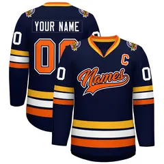 Navy Orange Navy-White Classic Style Hockey Jersey 1