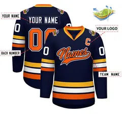 Navy Orange Navy-White Classic Style Hockey Jersey 2