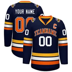 Navy Orange Navy-White Classic Style Hockey Jersey 1