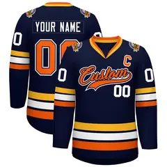 Navy Orange Navy-White Classic Style Hockey Jersey 1