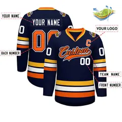 Navy Orange Navy-White Classic Style Hockey Jersey 2