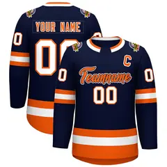 Navy Orange Navy-White Classic Style Hockey Jersey
