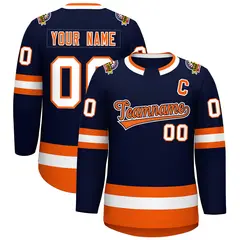 Navy Orange Navy-White Classic Style Hockey Jersey