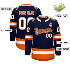 Navy Orange Navy-White Classic Style Hockey Jersey 2