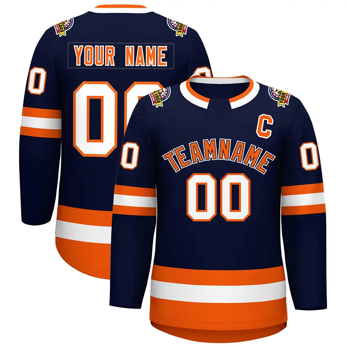 Navy Orange Navy-White Classic Style Hockey Jersey