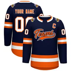 Navy Orange Navy-White Classic Style Hockey Jersey