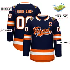 Navy Orange Navy-White Classic Style Hockey Jersey 2