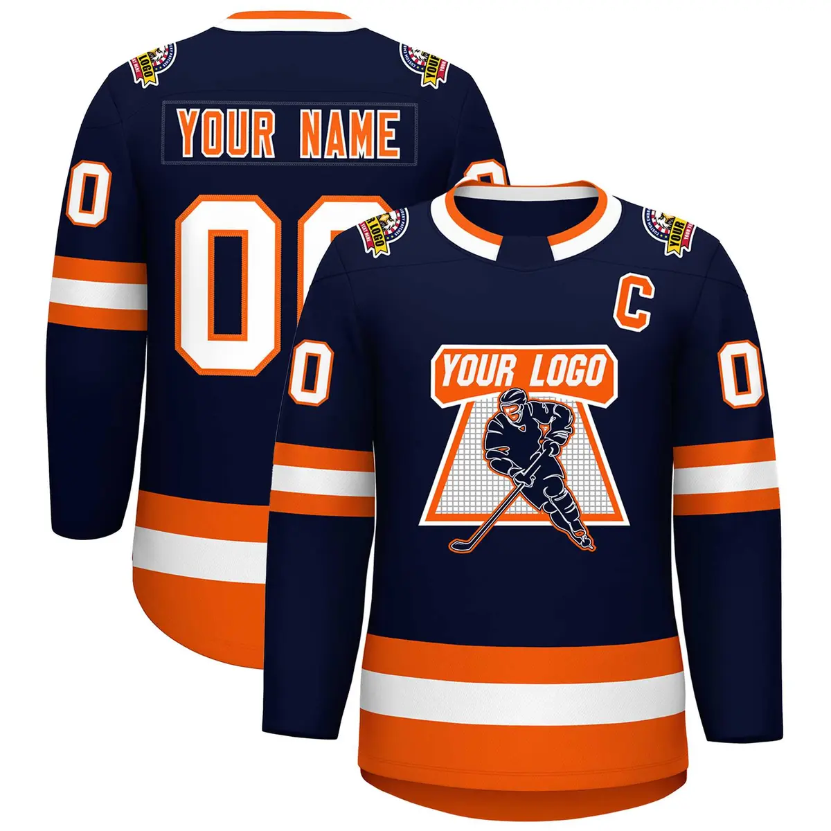 Navy Orange Navy-White Classic Style Hockey Jersey