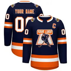 Navy Orange Navy-White Classic Style Hockey Jersey