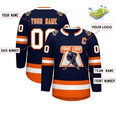 Navy Orange Navy-White Classic Style Hockey Jersey 2