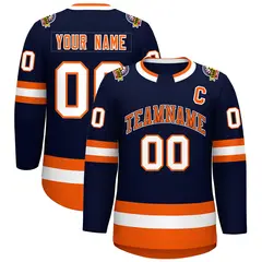 Navy Orange Navy-White Classic Style Hockey Jersey
