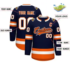 Navy Orange Navy-White Classic Style Hockey Jersey 2