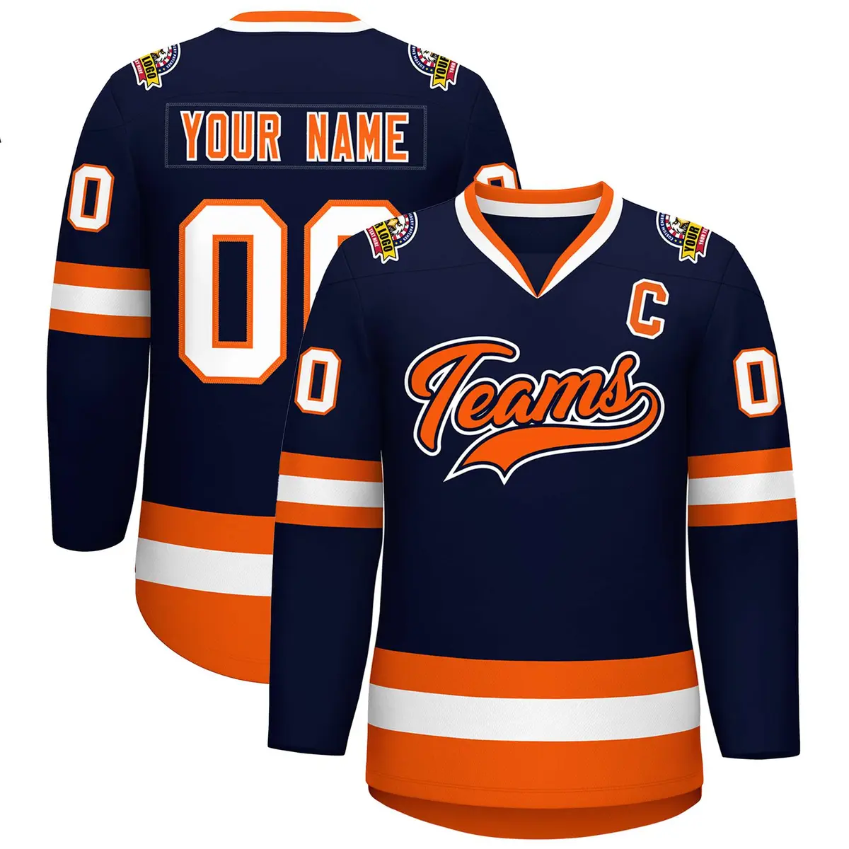 Navy Orange Navy-White Classic Style Hockey Jersey