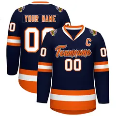 Navy Orange Navy-White Classic Style Hockey Jersey