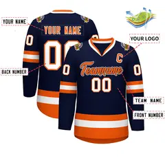 Navy Orange Navy-White Classic Style Hockey Jersey 2