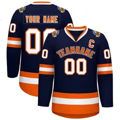 Navy Orange Navy-White Classic Style Hockey Jersey