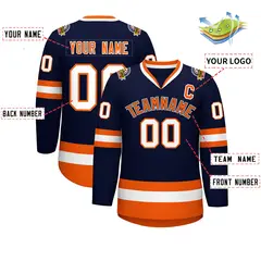 Navy Orange Navy-White Classic Style Hockey Jersey 2