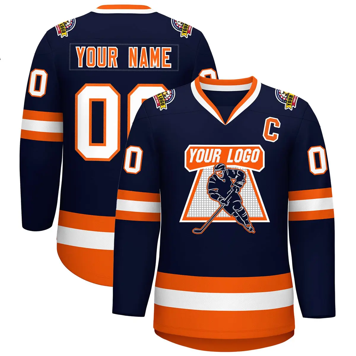Navy Orange Navy-White Classic Style Hockey Jersey