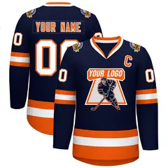 Navy Orange Navy-White Classic Style Hockey Jersey