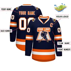 Navy Orange Navy-White Classic Style Hockey Jersey 2