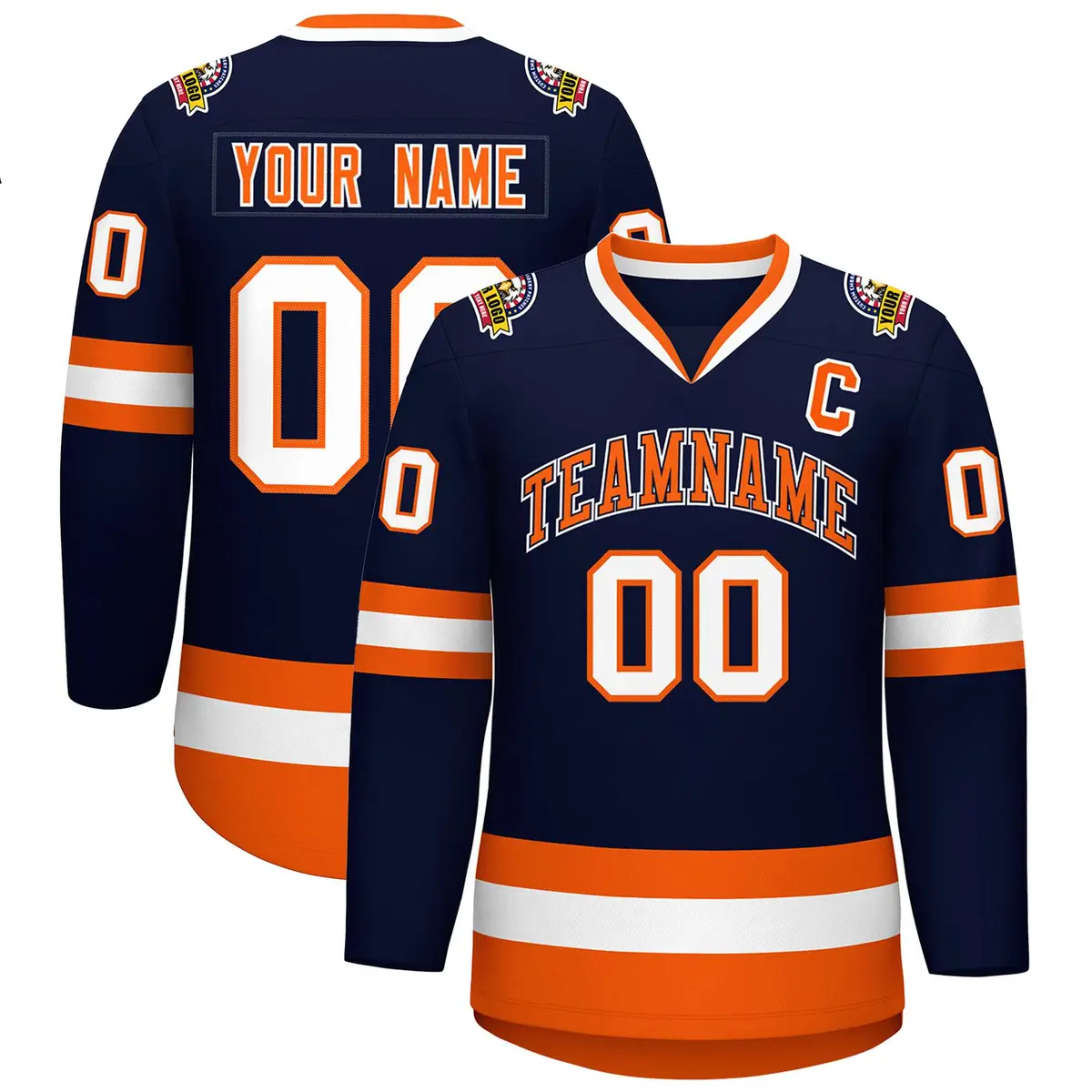 Navy Orange Navy-White Classic Style Hockey Jersey