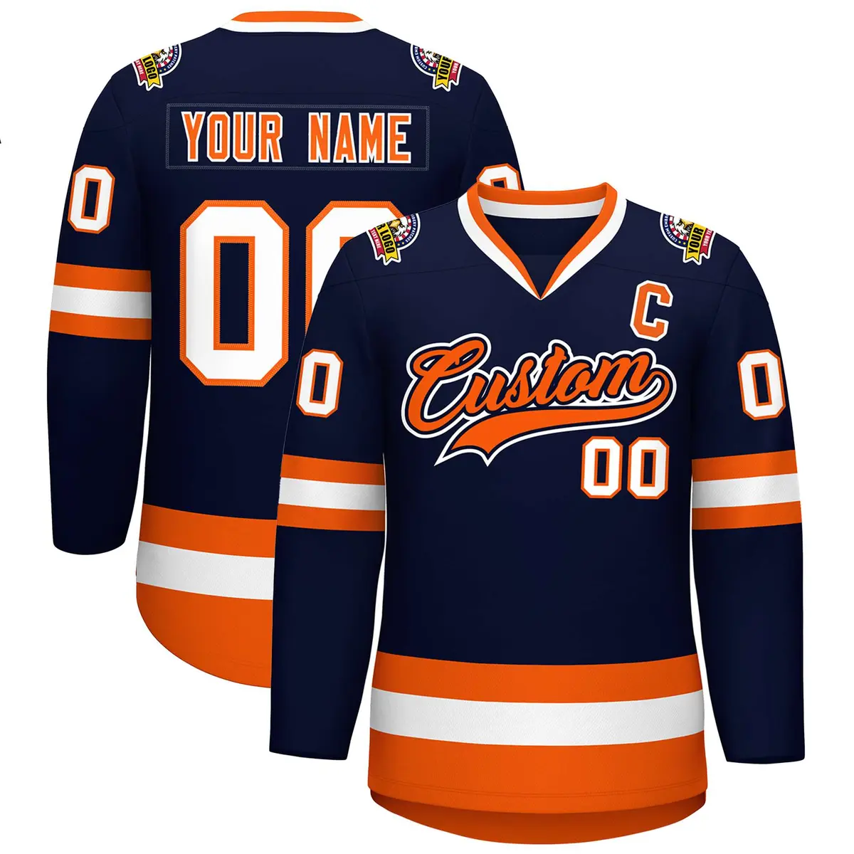 Navy Orange Navy-White Classic Style Hockey Jersey