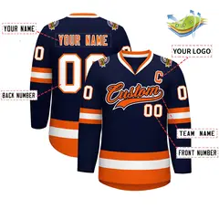 Navy Orange Navy-White Classic Style Hockey Jersey 2
