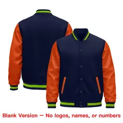 Navy Orange Neon Green Varsity Full-Snap Letterman Jacket 5