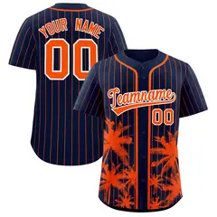 Navy Orange Pinstripe Coconut Tree Baseball Jersey