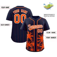 Navy Orange Pinstripe Coconut Tree Baseball Jersey 2