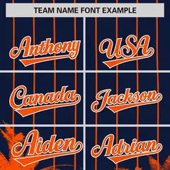 Navy Orange Pinstripe Coconut Tree Baseball Jersey 3