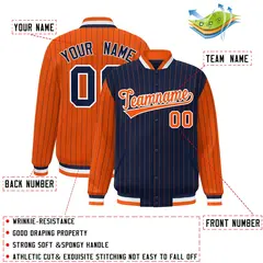 Navy Orange Pinstripe Raglan Varsity Letterman Baseball Jacket 2