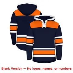 Navy Orange Raglan Lace-Up Neck Hockey Hoodie Jersey 7