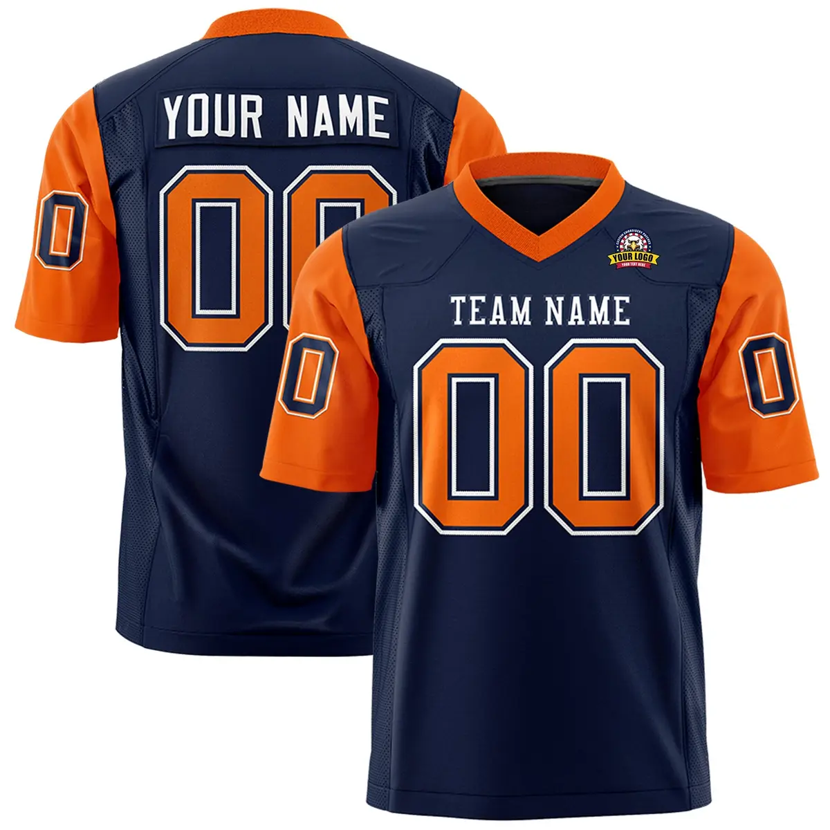 Navy Orange Raglan Sleeves Authentic Football Jersey