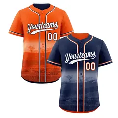 Navy Orange Reversible City Skyline Graffiti Baseball Jersey