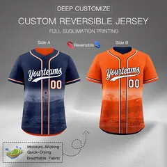 Navy Orange Reversible City Skyline Graffiti Baseball Jersey 2