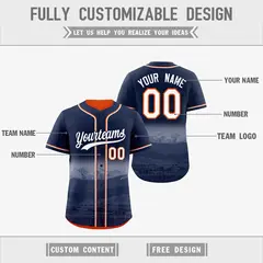 Navy Orange Reversible City Skyline Graffiti Baseball Jersey 3