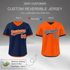 Navy Orange Reversible Pullover Baseball Jersey 2