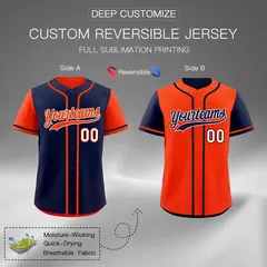 Navy Orange Reversible Raglan Baseball Jersey 2