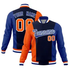 Navy Orange Royal Blue Three-Color Block Varsity Letterman Jacket 1