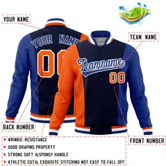 Navy Orange Royal Blue Three-Color Block Varsity Letterman Jacket 2