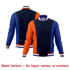 Navy Orange Royal Blue Three-Color Block Varsity Letterman Jacket 7