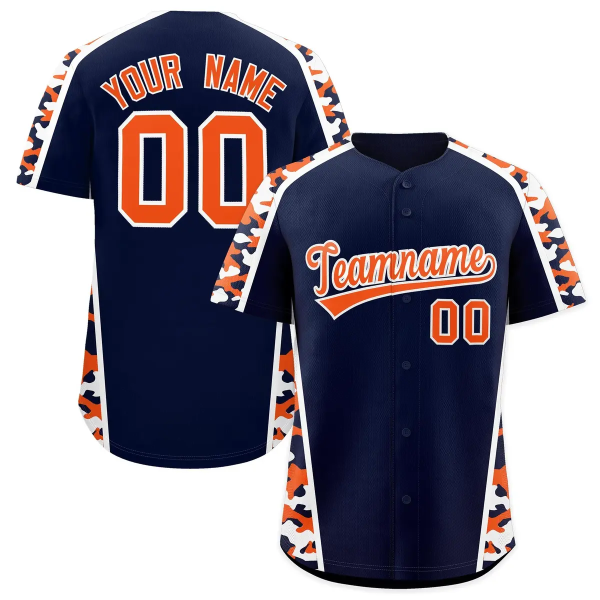 Navy Orange Side Camo Baseball Jersey