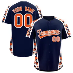 Navy Orange Side Camo Baseball Jersey 1