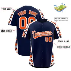 Navy Orange Side Camo Baseball Jersey 2