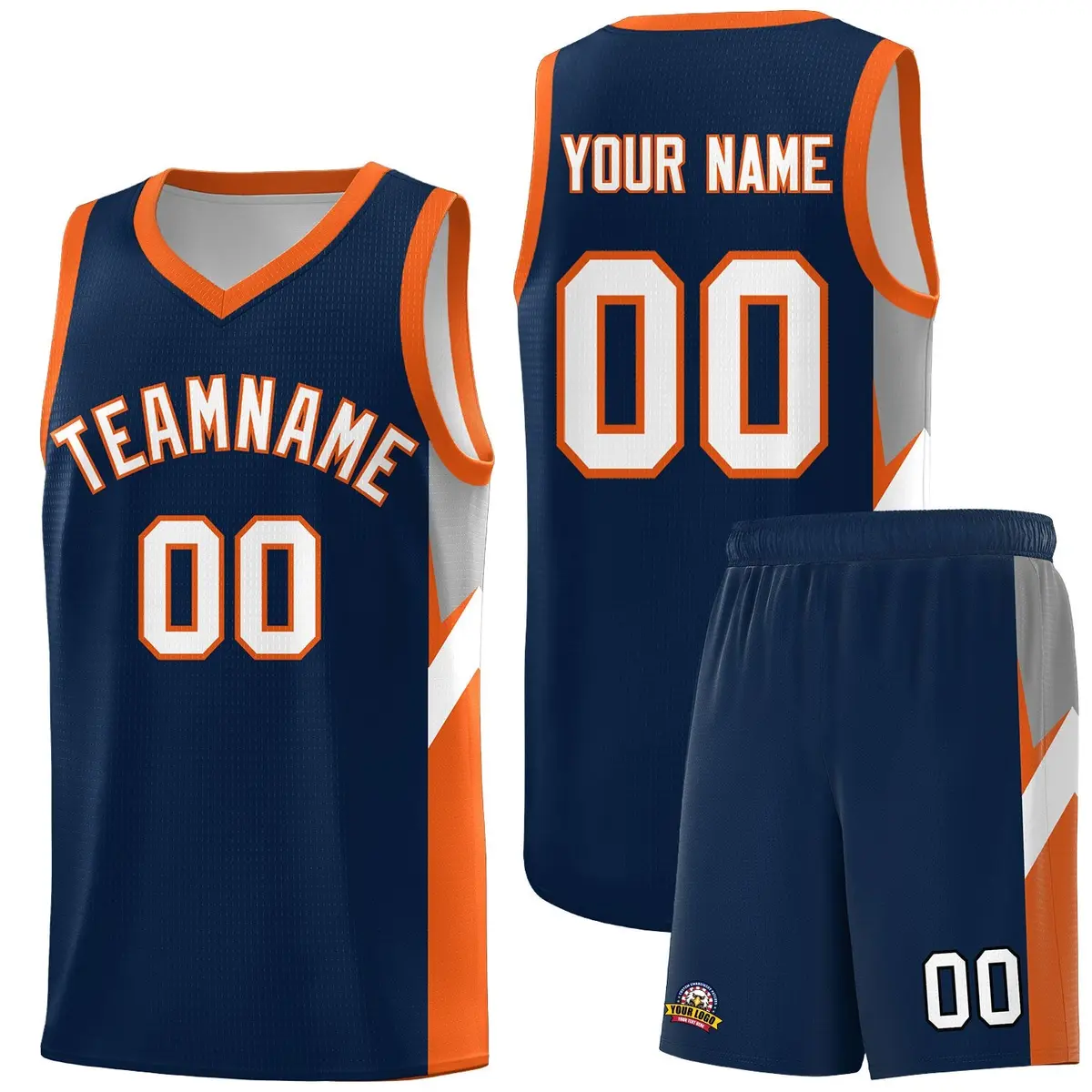 Navy Orange Side Design Sports Uniform Basketball Jersey