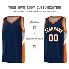 Navy Orange Side Design Sports Uniform Basketball Jersey 3