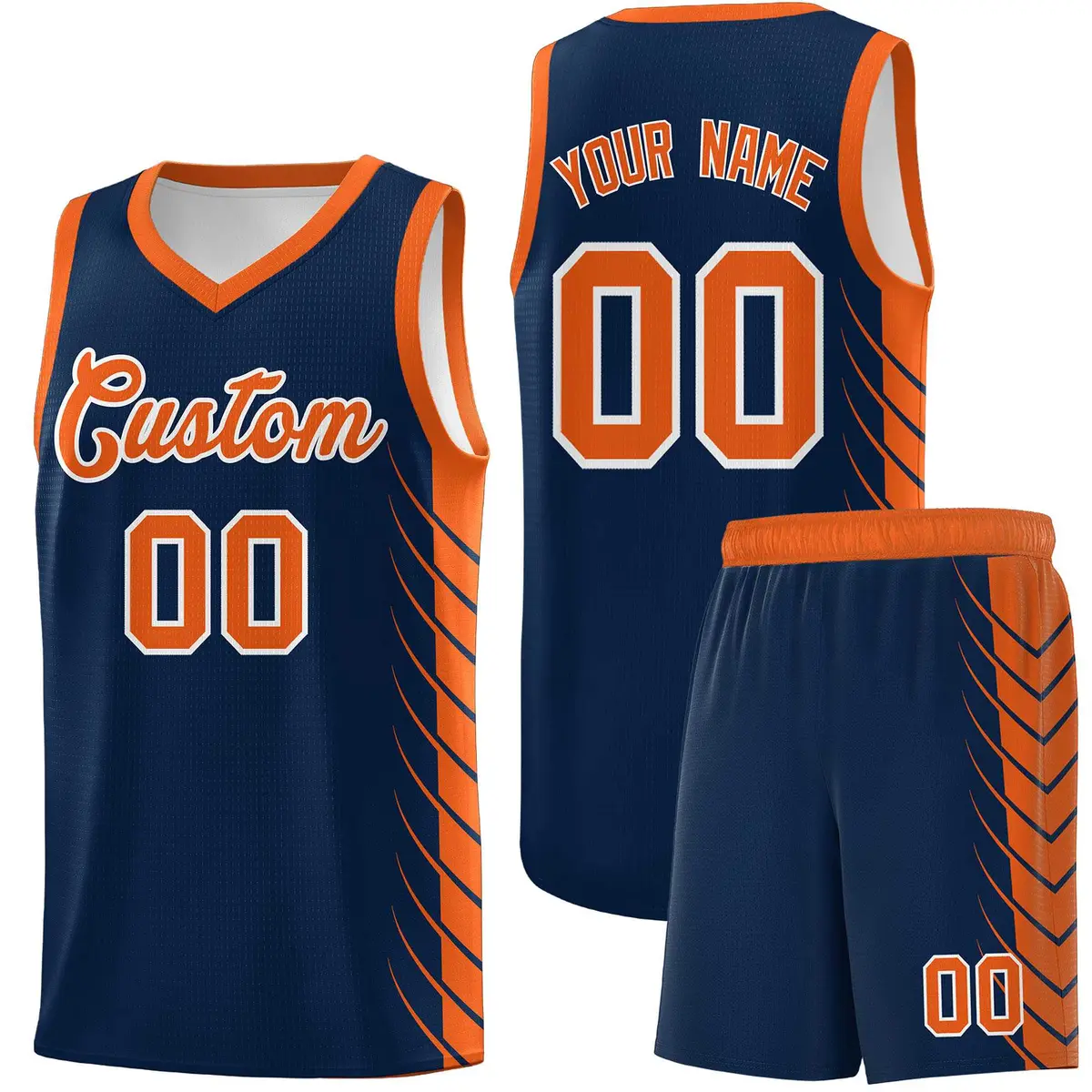 Navy Orange Side Symmetrical Line Pattern Basketball Jersey