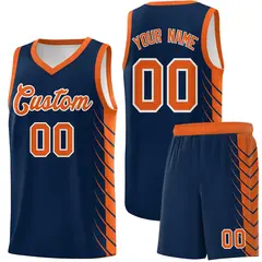 Navy Orange Side Symmetrical Line Pattern Basketball Jersey 1