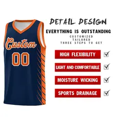 Navy Orange Side Symmetrical Line Pattern Basketball Jersey 2